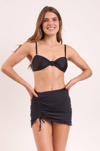 Load image into Gallery viewer, Model Front: Rio De Sol Beach Skirt Black Mini Skirt Ruched