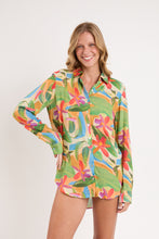 Load image into Gallery viewer, Model Front: Rio De Sol Shirtdress Tropical Shirt Greta