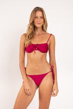 Load image into Gallery viewer, Model Front: Rio De Sol Bottom Bottom Shimmer-Desejo Cheeky-Tie-Gold