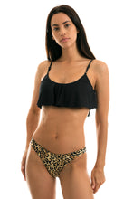 Load image into Gallery viewer, Model Front: Rio De Sol Set Leopardo Black Babado