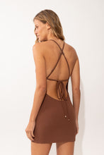 Load image into Gallery viewer, Model Back: Rio De Sol Mini Dress Sand-Cappuccino Talia Dress
